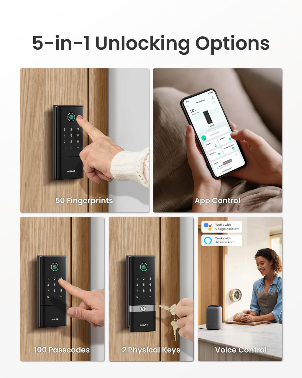 Fingerprint Smart Deadbolt Lock, WiFi Keyless Entry, App Control, Touchscreen Keypad, Long Battery Life, Waterproof