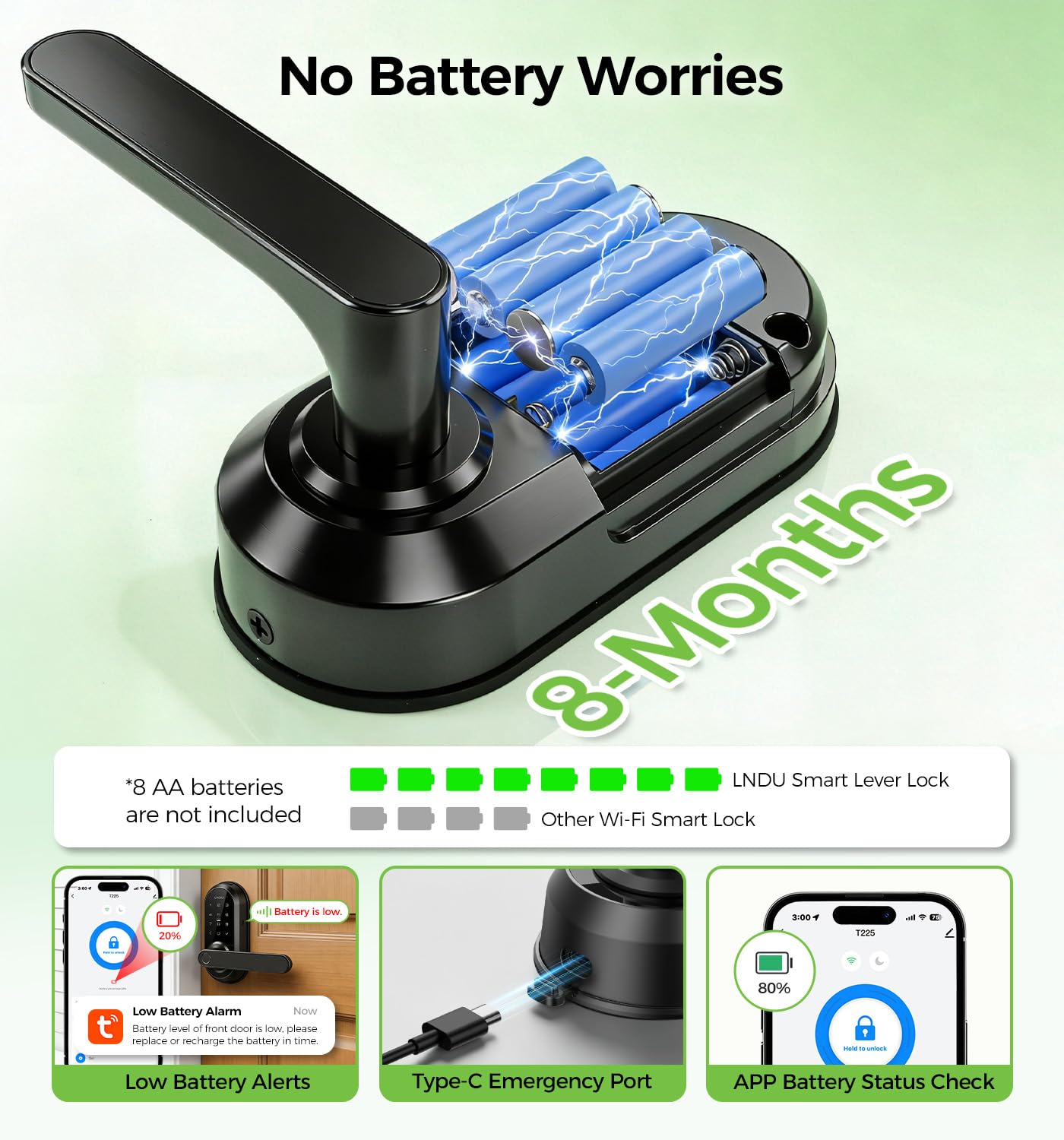 WiFi Keypad Handle Smart Door Lock with Fingerprint & Voice Control