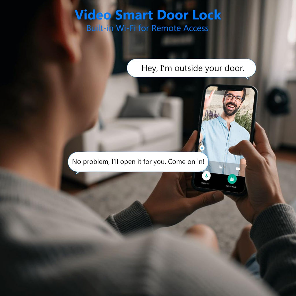 Video Smart Door Lock with Doorbell & Camera, Fingerprint Keypad Handle Lock, App Remote Keyless Entry Deadbolt for Office