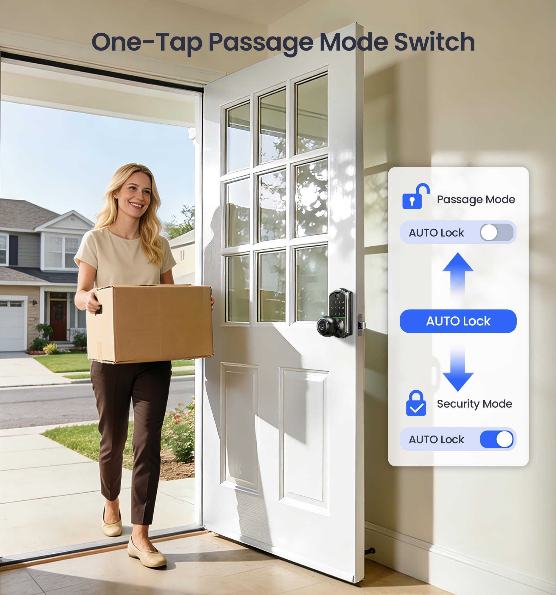 Fingerprint Smart Knob Handle Lock (App Control, Weatherproof)