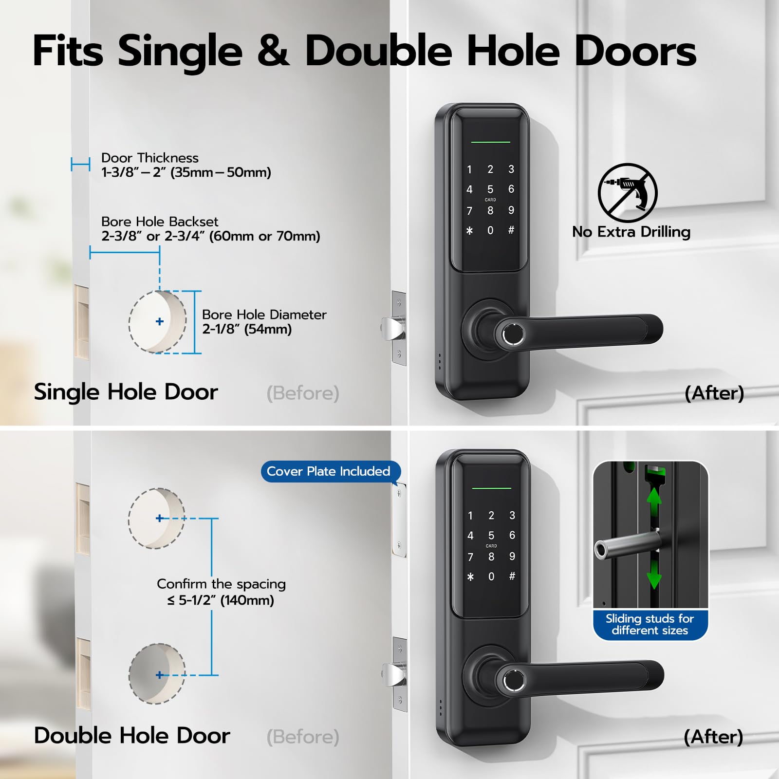 Smart Door Lock with Handle & Camera, WiFi Fingerprint Keyless Entry, Digital Keypad Passcode Lock