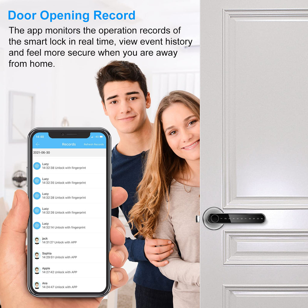 WiFi Fingerprint Smart Lever Door Lock (TTLock App Keypad Handle Lock)