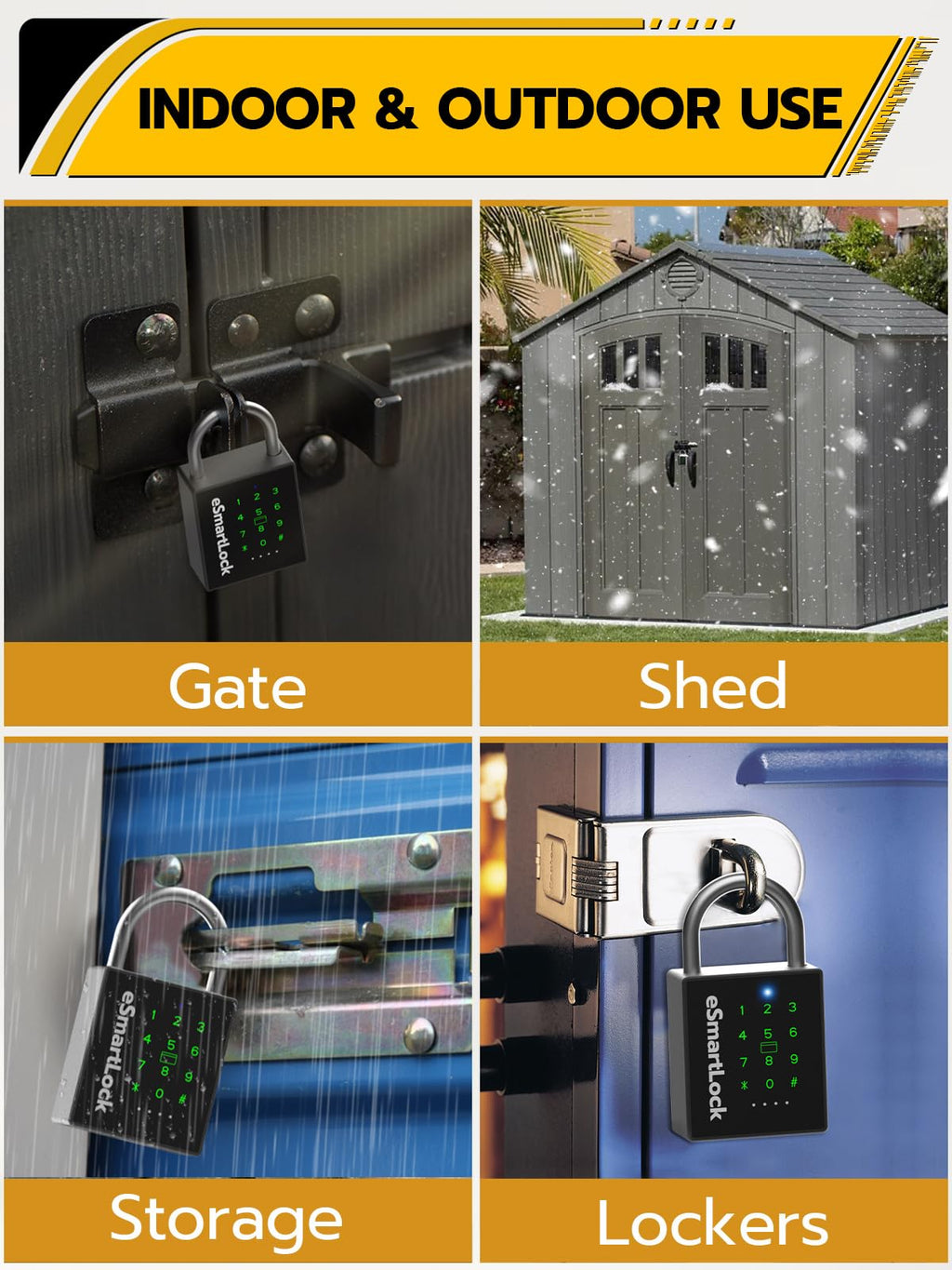 Heavy Duty Smart Padlock with Key Code & RFID, Biometric Keyless Lock for Gate, Shed, Fence, Garage & Storage Unit
