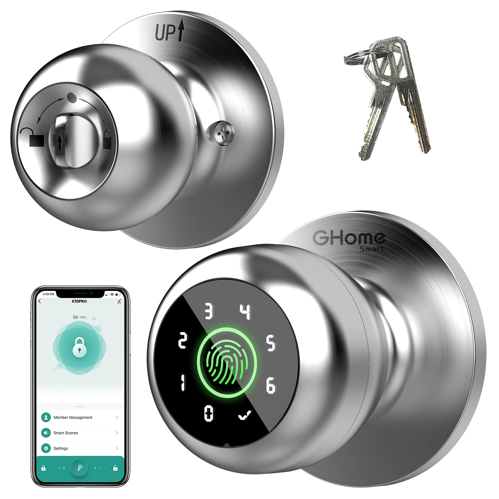 GHome Smart Door Knob Fingerprint Door Lock for Bedroom