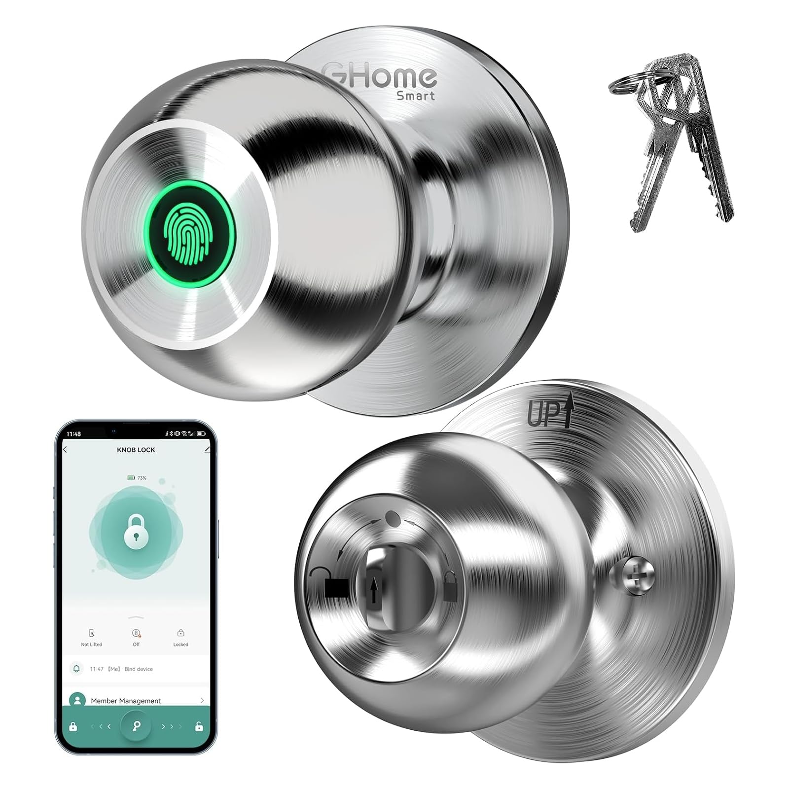 GHome Smart Door Knob Fingerprint Door Lock for Bedroom
