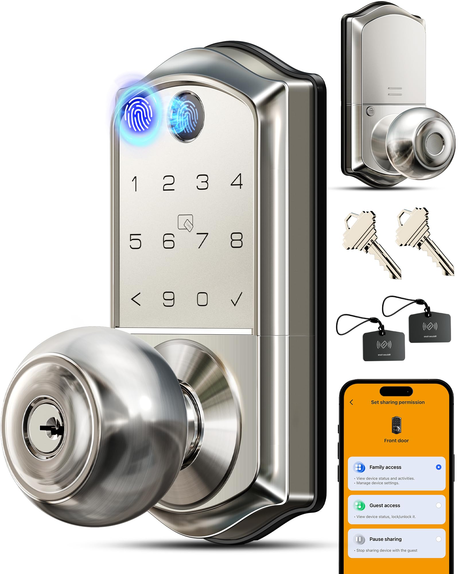 Fingerprint Smart Knob Handle Lock (App Control, Weatherproof)