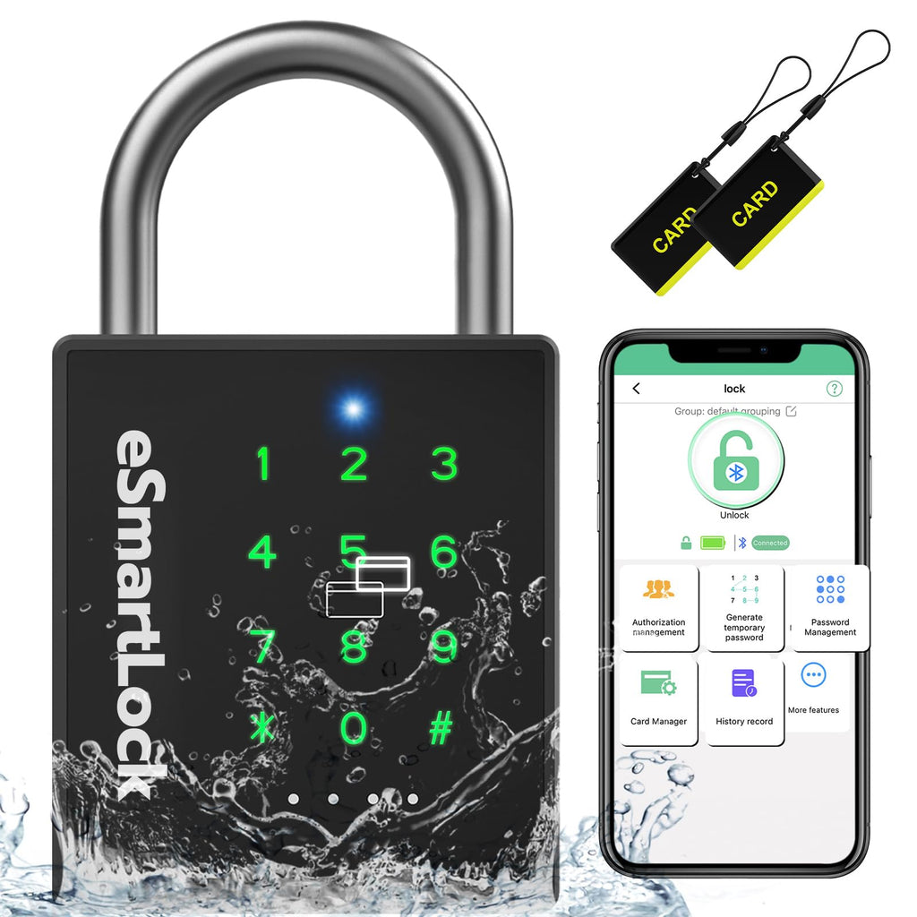 Heavy Duty Smart Padlock with Key Code & RFID, Biometric Keyless Lock for Gate, Shed, Fence, Garage & Storage Unit
