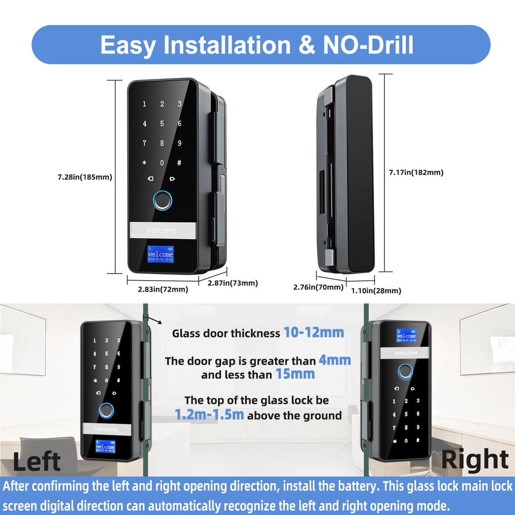 Smart Glass Door Fingerprint Keypad Lock (App Control, Sliding Door Use)