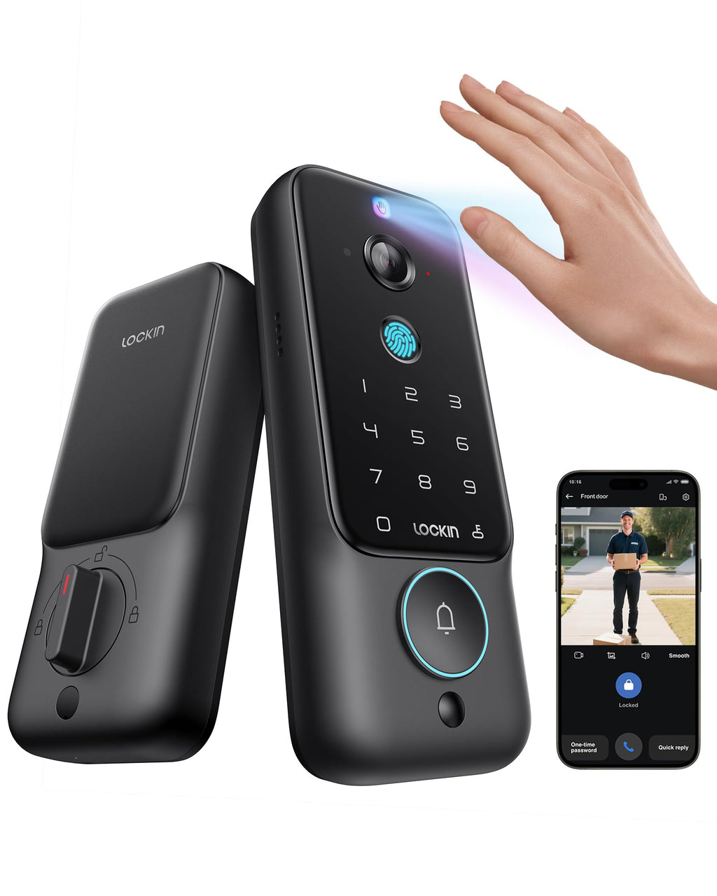 Smart Lock with Palm Vein & Fingerprint Keyless Entry, WiFi Built-in, Doorbell, App Remote Control