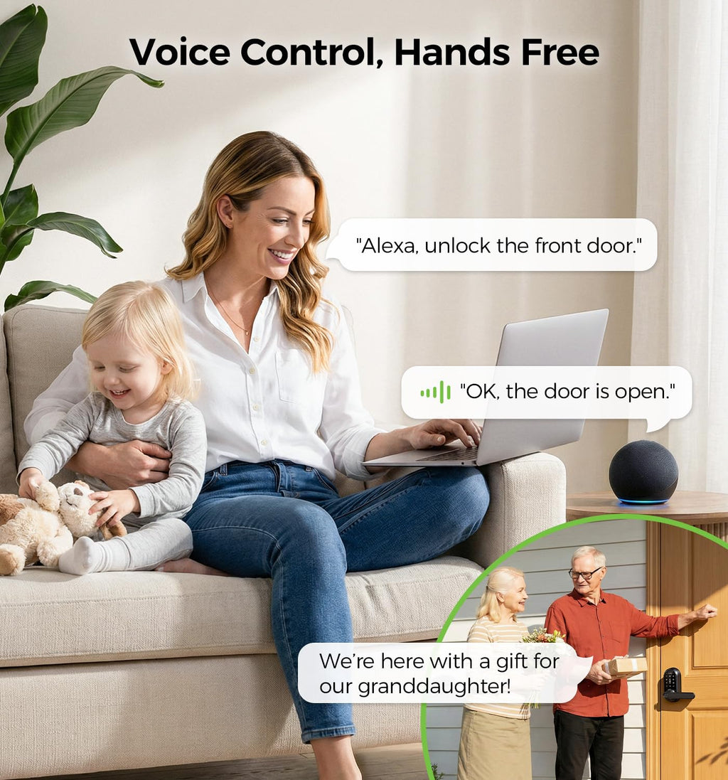 WiFi Keypad Handle Smart Door Lock with Fingerprint & Voice Control