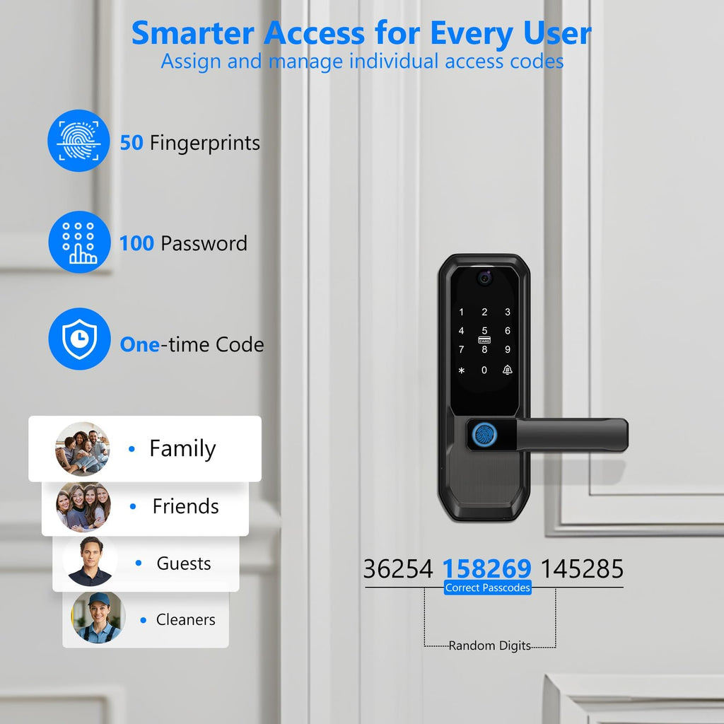 Video Smart Door Lock with Doorbell & Camera, Fingerprint Keypad Handle Lock, App Remote Keyless Entry Deadbolt for Office