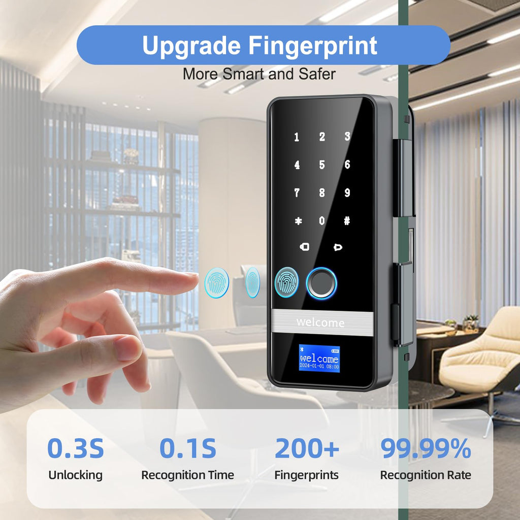 Smart Glass Door Fingerprint Keypad Lock (App Control, Sliding Door Use)
