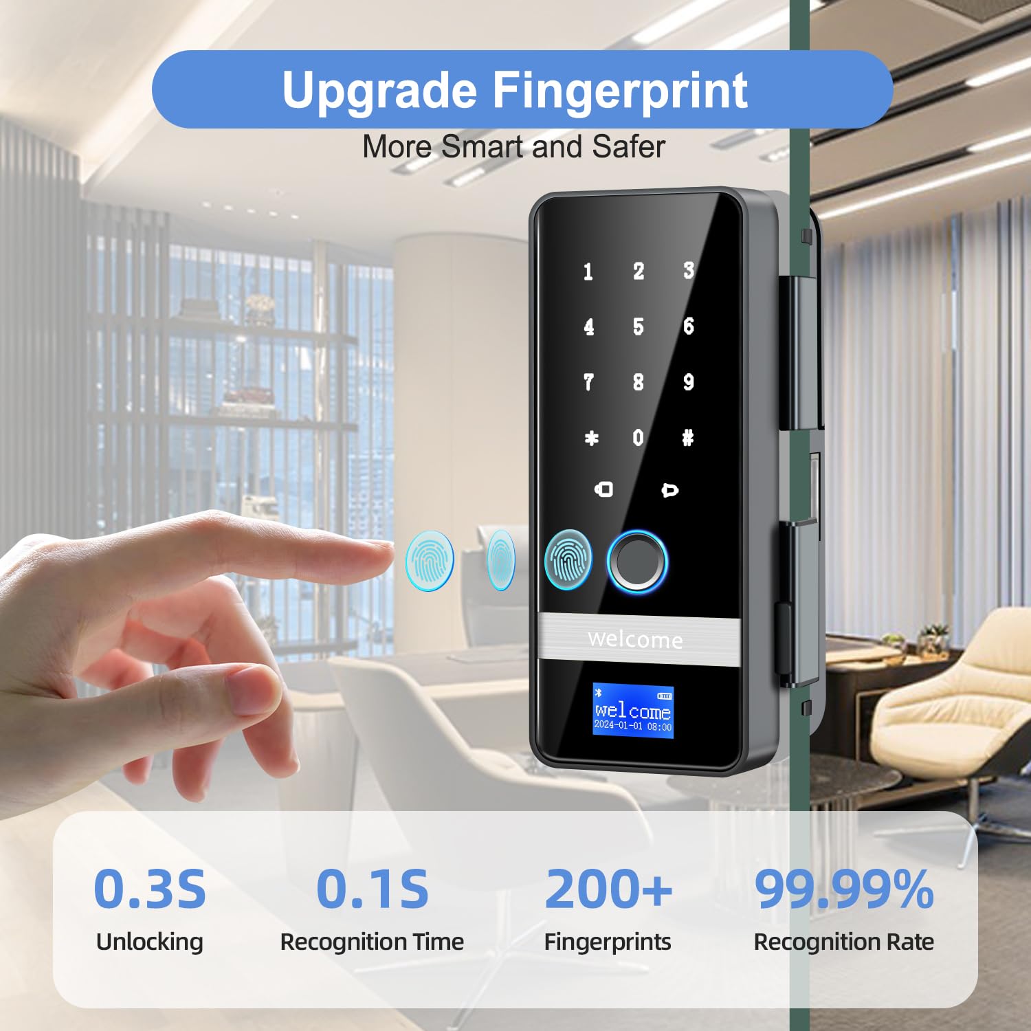 Smart Glass Door Fingerprint Keypad Lock (App Control, Sliding Door Use)