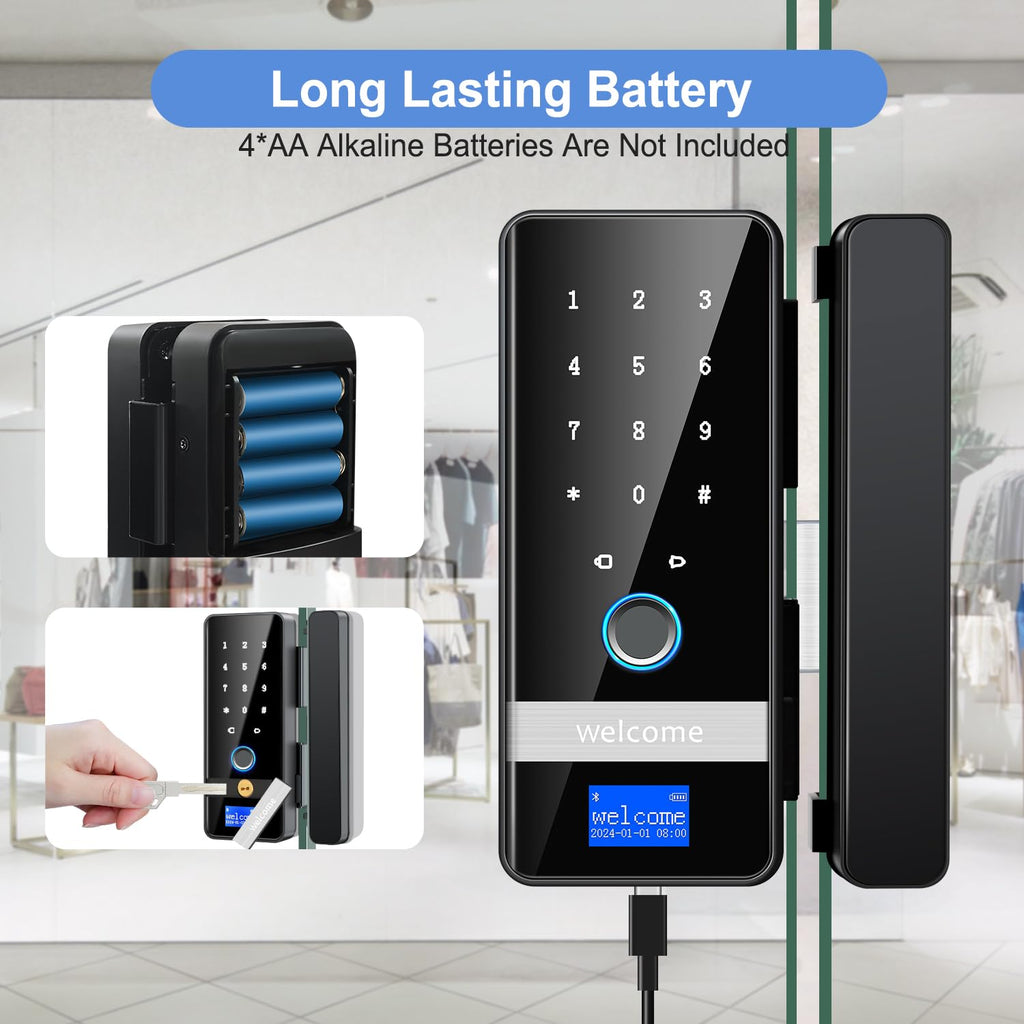 Smart Glass Door Fingerprint Keypad Lock (App Control, Sliding Door Use)