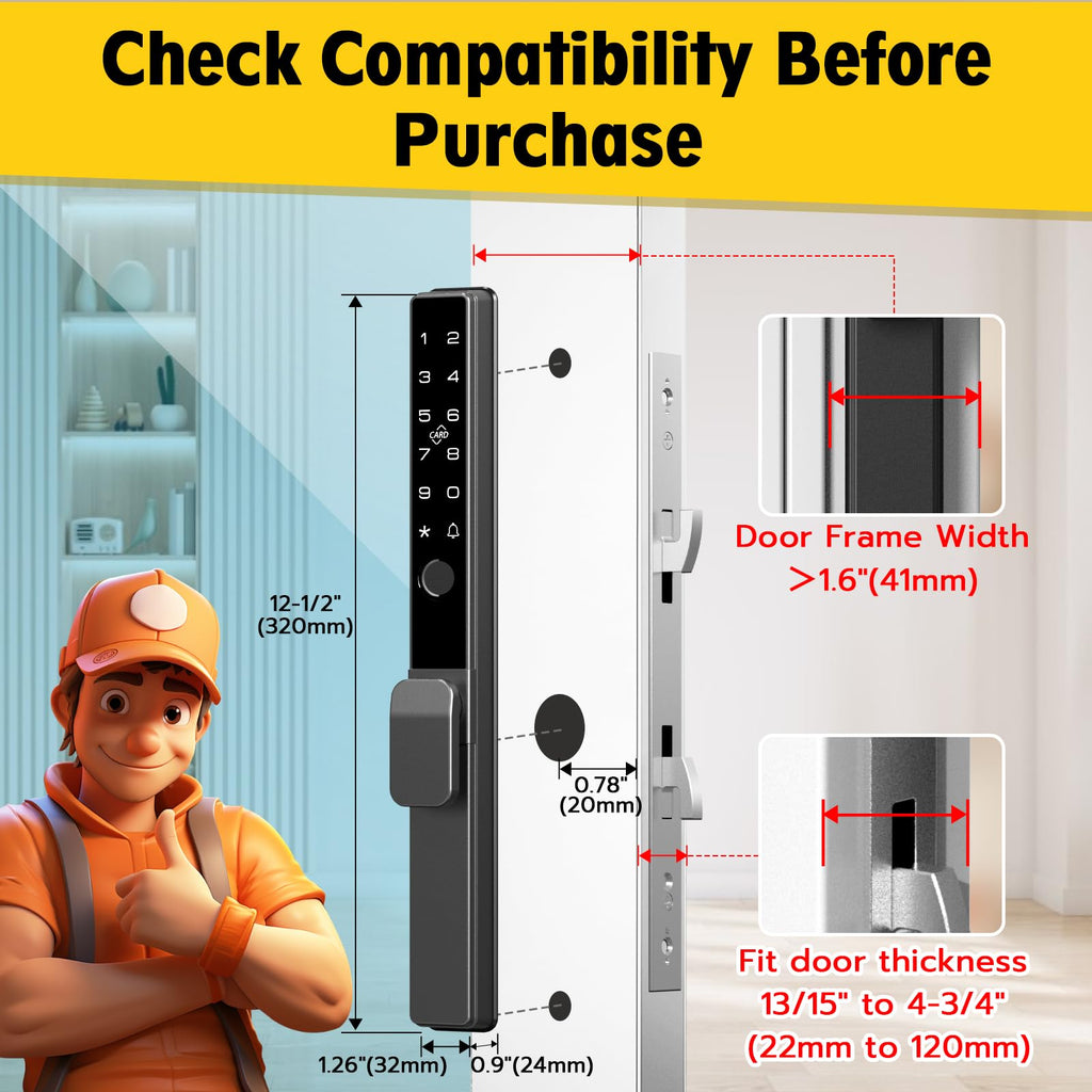 Sliding Glass Door Smart Lock (Fingerprint RFID Keypad App Control Handle Lock)