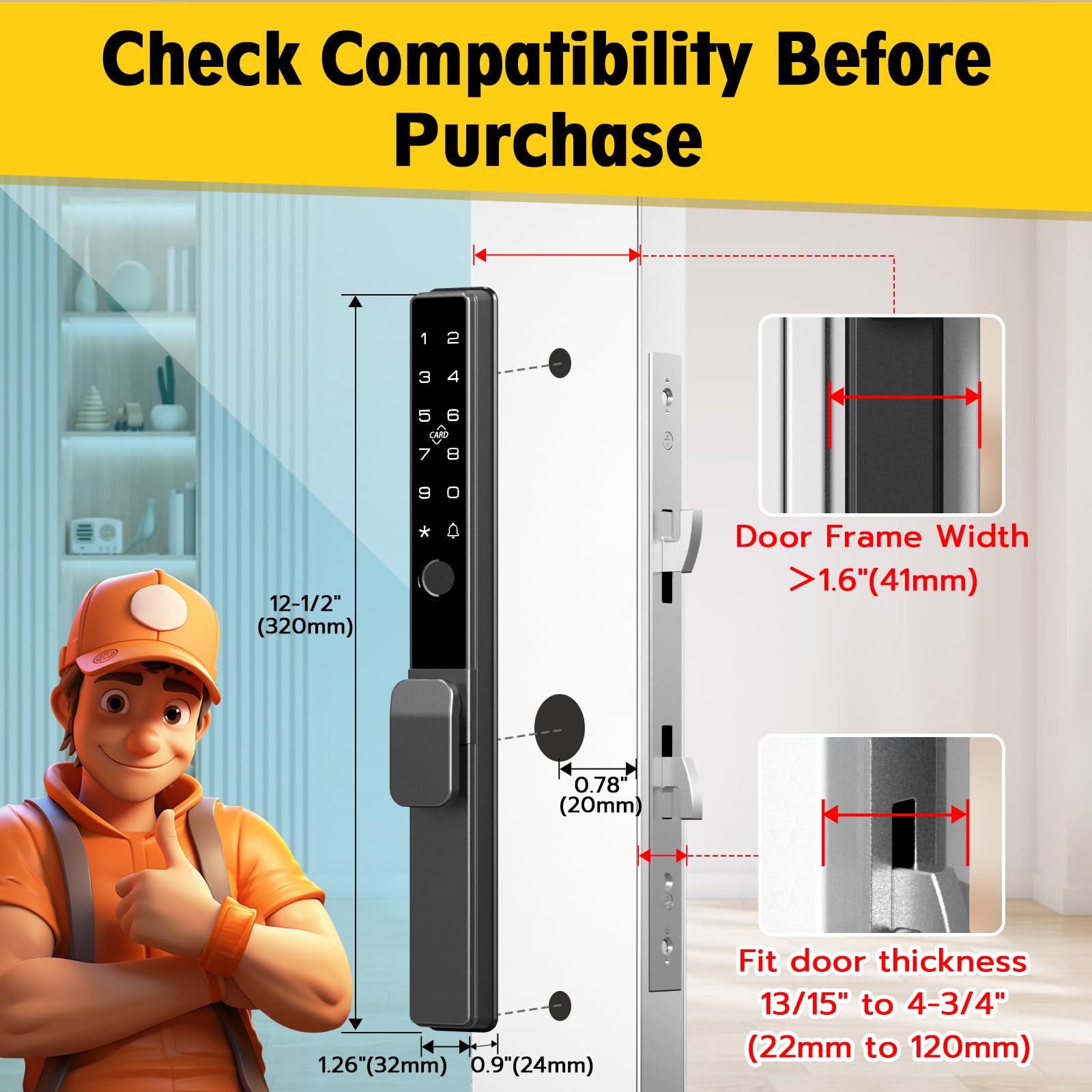 Sliding Glass Door Smart Lock (Fingerprint RFID Keypad App Control Handle Lock)