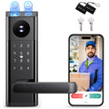 CAMCAMP WiFi Video Smart Lock with Camera & Doorbell, Keyless Entry Door Lock with Handle for Front Door, Five Ways to Unlock Fingerprint, App, Key, Fob, Keypad, Auto Lock, Easy to Install