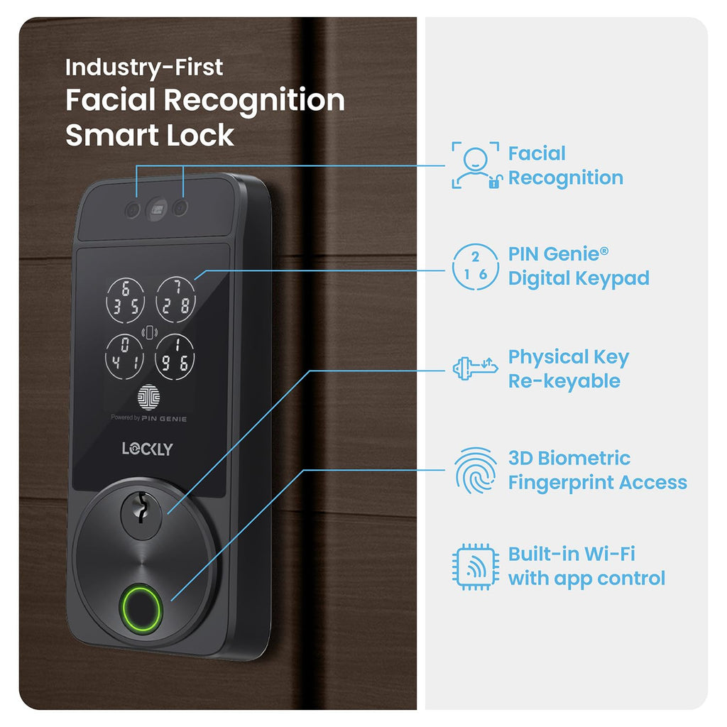 Smart Lock with Facial Recognition & Fingerprint Keyless Entry, WiFi Deadbolt, App Control, Keypad, Apple Home Key