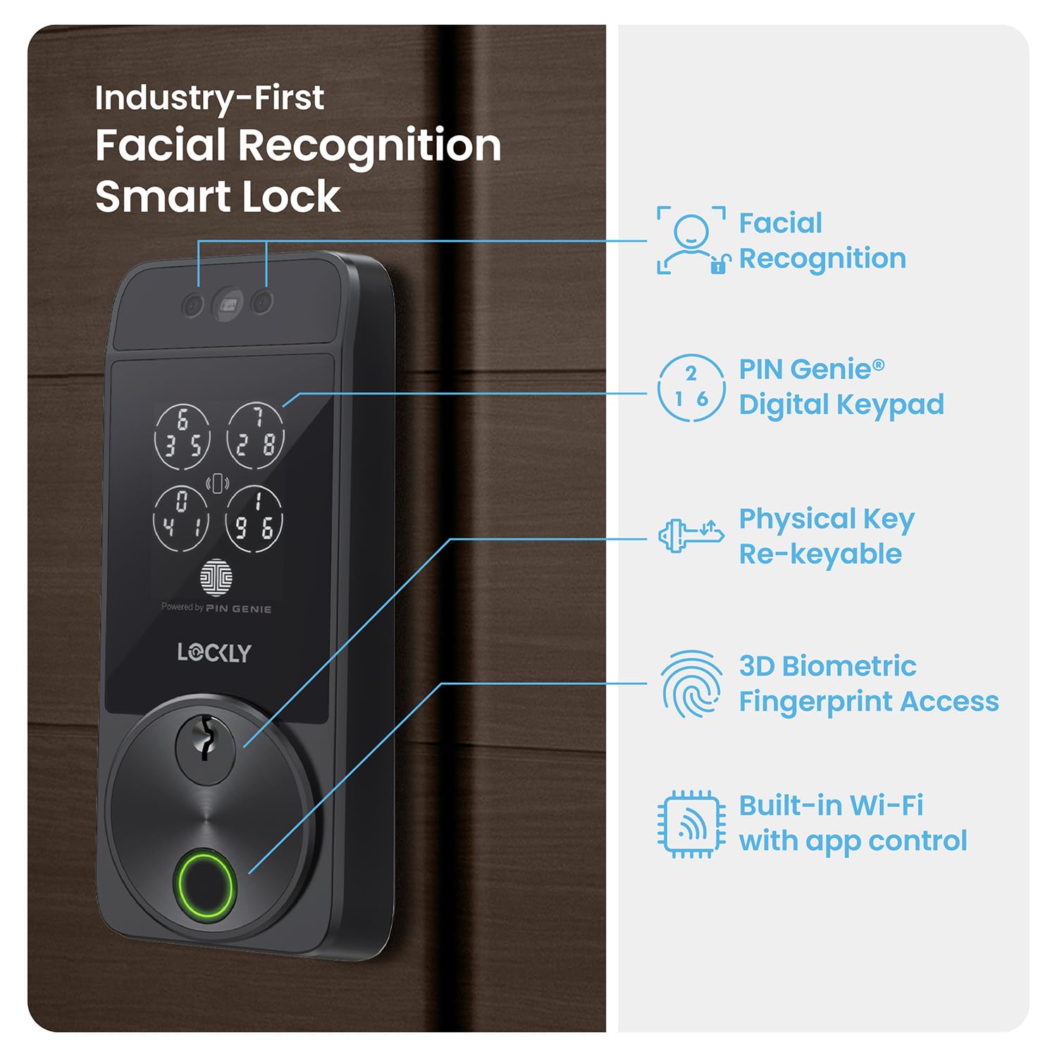 Smart Lock with Facial Recognition & Fingerprint Keyless Entry, WiFi Deadbolt, App Control, Keypad, Apple Home Key