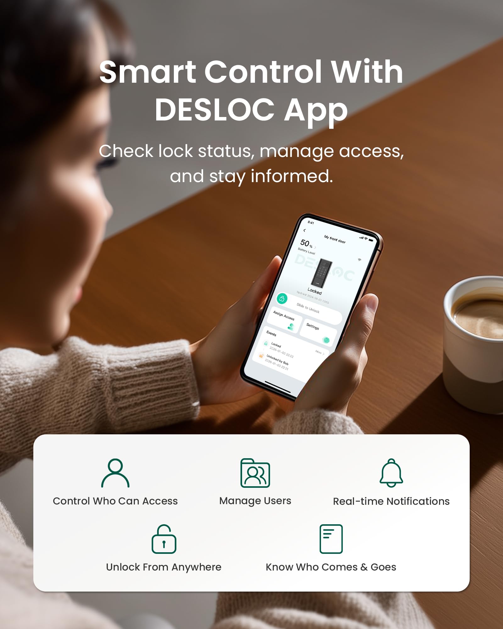 Palm Vein Smart Deadbolt Lock with Keypad, Keyless Entry App Control, Auto-Lock Mechanical Key Backup