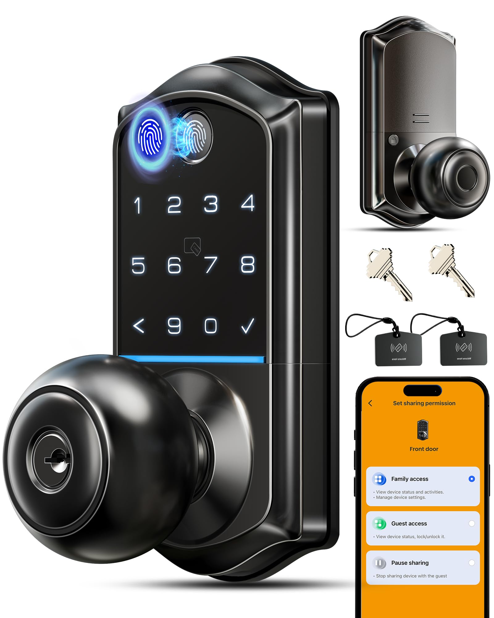 Fingerprint Smart Knob Handle Lock (App Control, Weatherproof)
