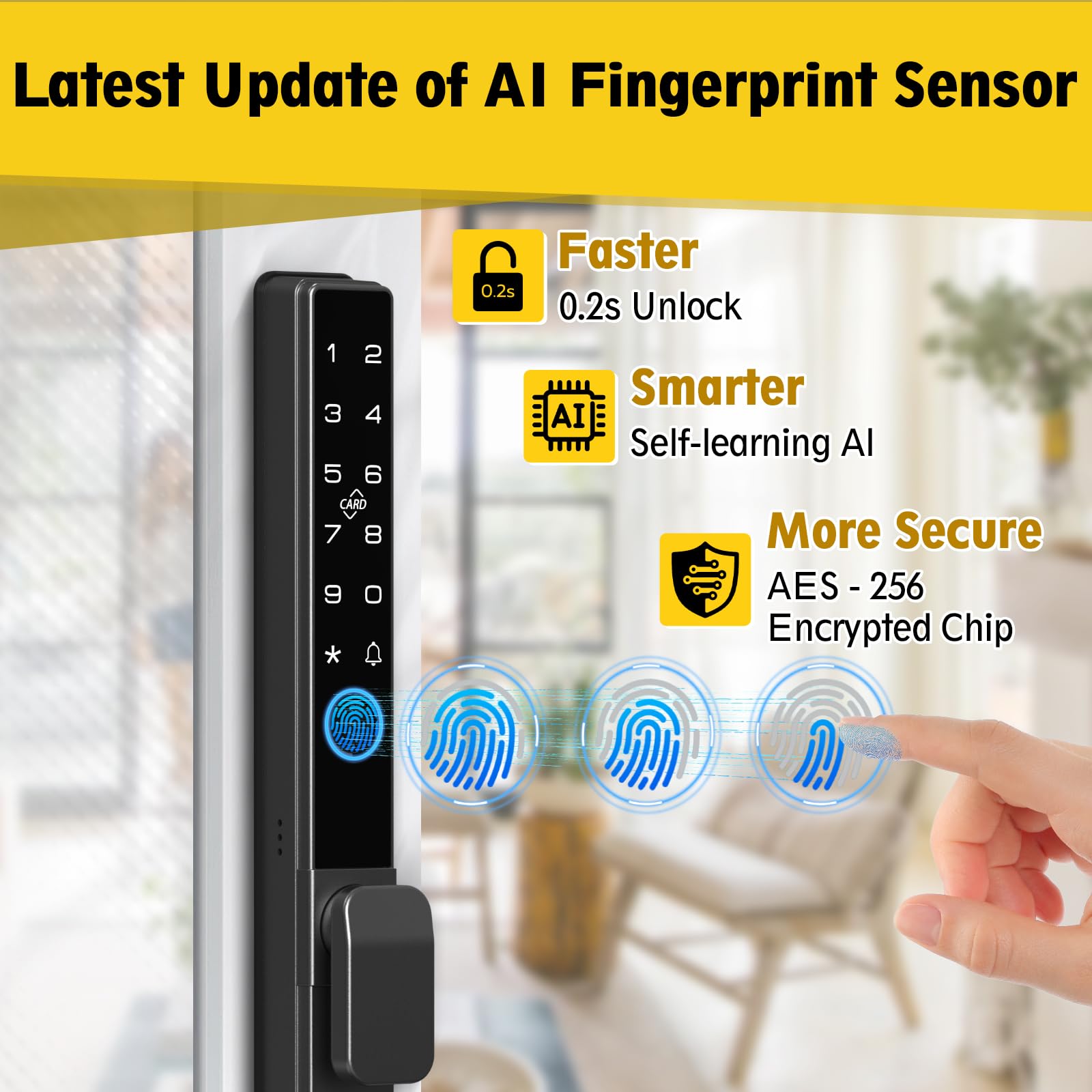 Sliding Glass Door Smart Lock (Fingerprint RFID Keypad App Control Handle Lock)
