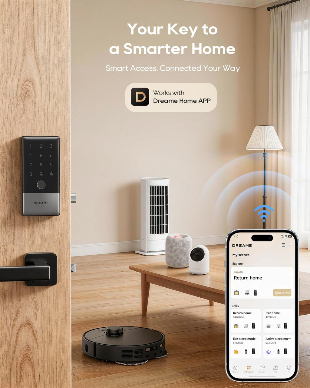 Smart Fingerprint Deadbolt Lock, WiFi Keyless Entry, App Control, Apple Home Alexa Google Compatible, Auto Unlock