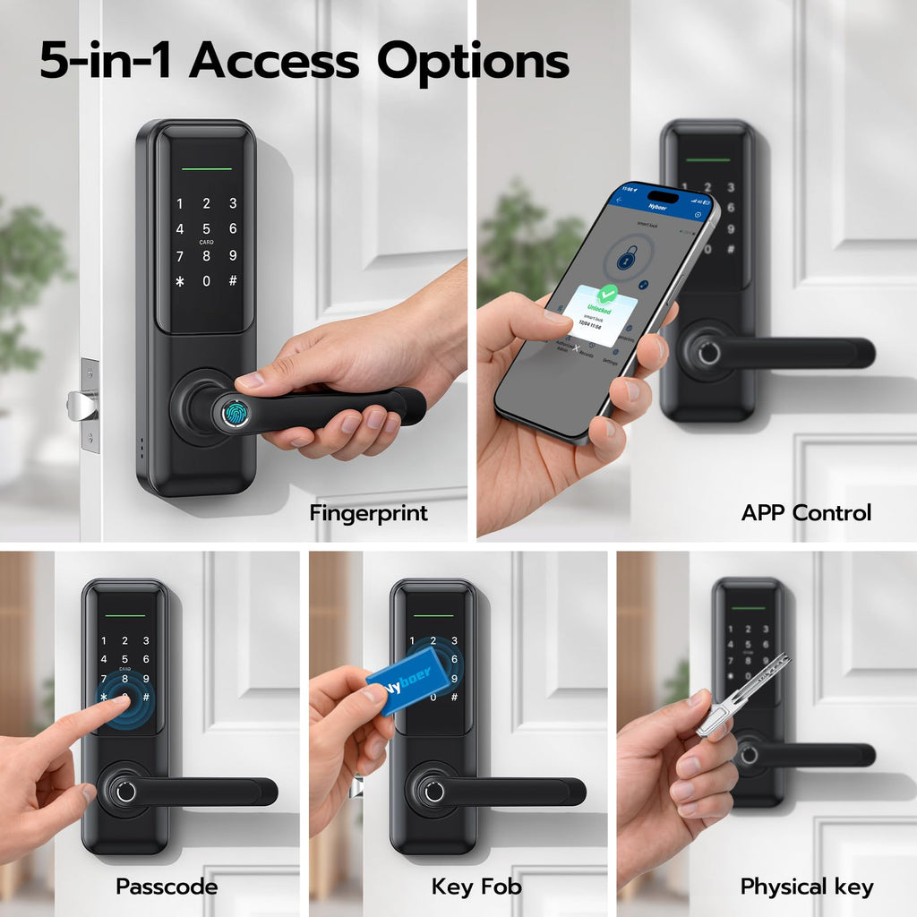 Smart Door Lock with Handle & Camera, WiFi Fingerprint Keyless Entry, Digital Keypad Passcode Lock