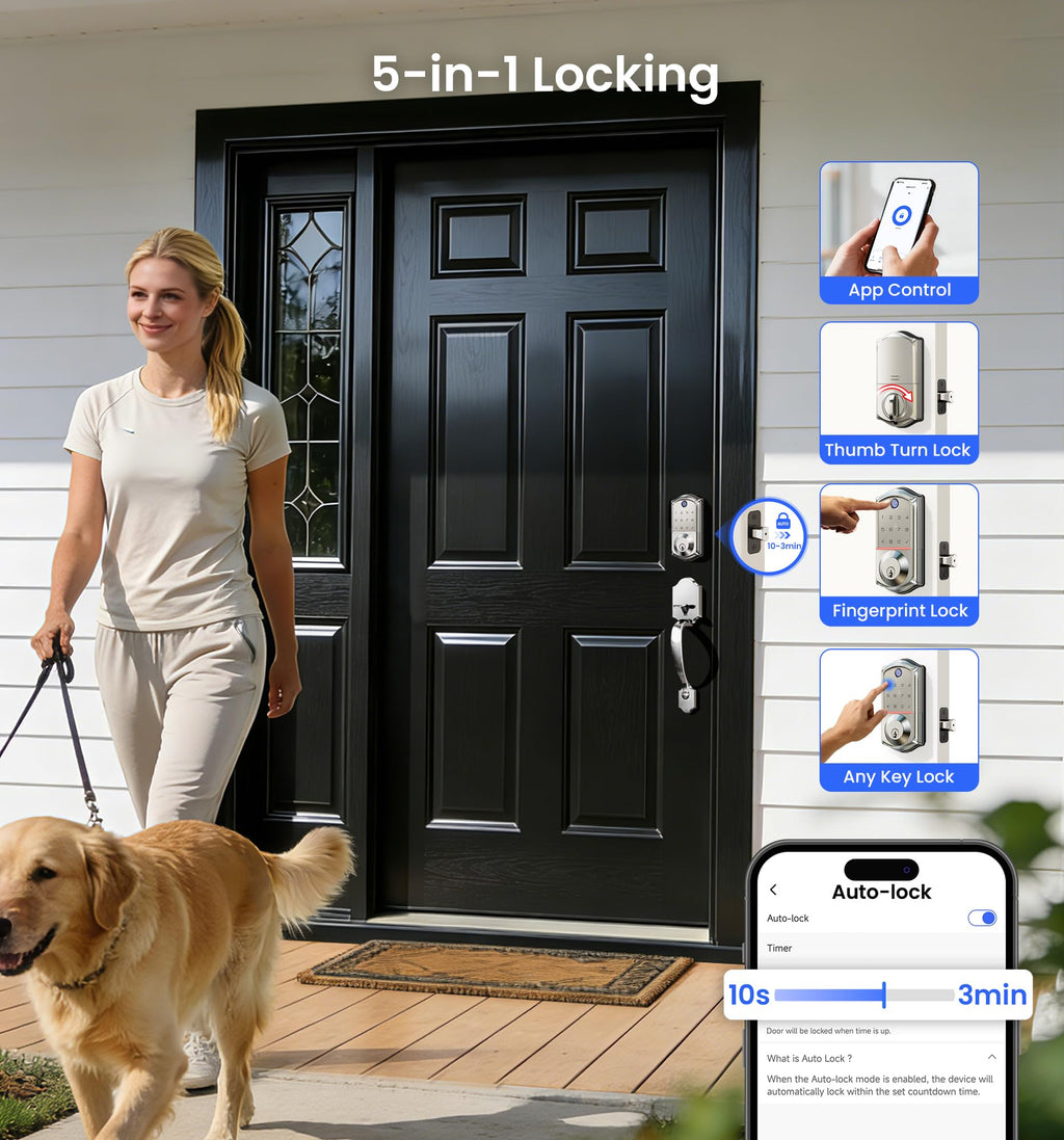 Fingerprint Smart Door Lock (7-in-1 Keyless Entry: App Control, Touchscreen, Auto Lock)