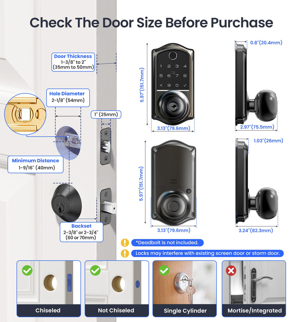 Fingerprint Smart Knob Handle Lock (App Control, Weatherproof)