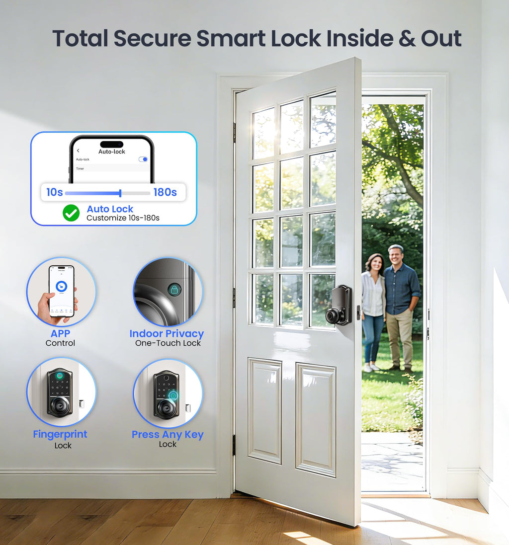 Fingerprint Smart Knob Handle Lock (App Control, Weatherproof)