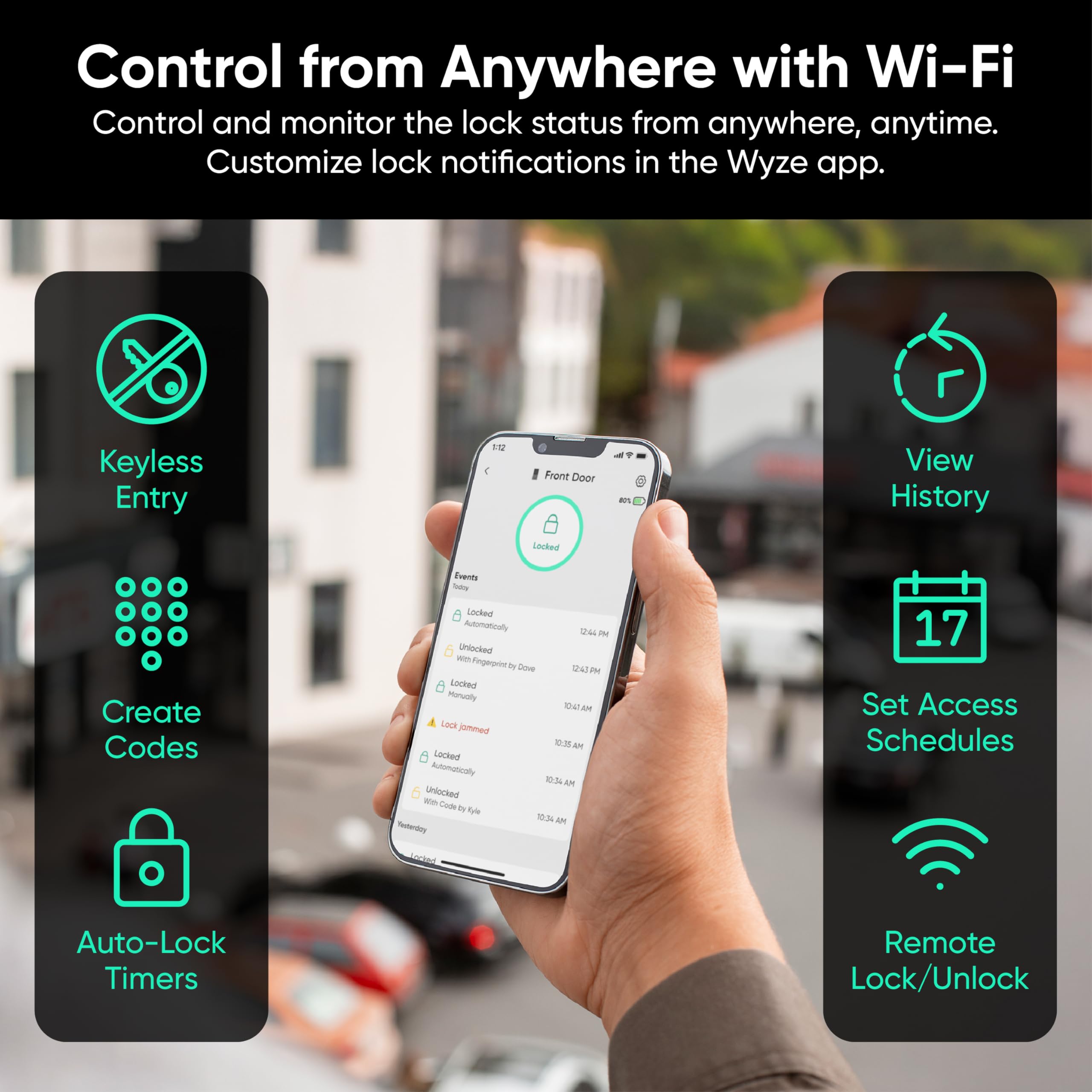 Palm Lock Fingerprint Smart Deadbolt, Keyless Entry WiFi Auto-Lock, AI Scanner App Control