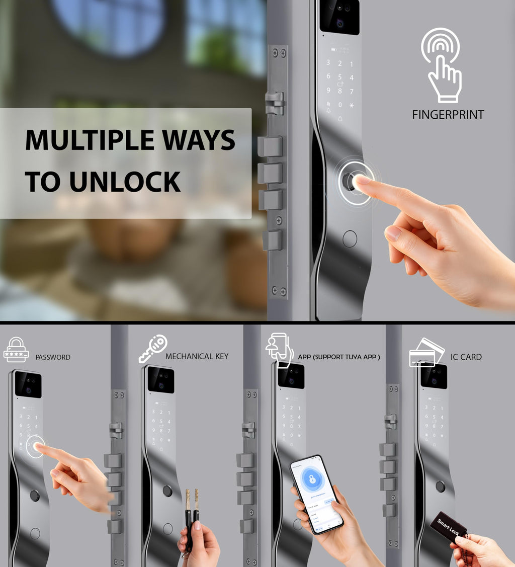 3D Face Recognition Smart Door Lock with Camera, Palm Vein Fingerprint Keyless Entry Deadbolt, App Control, Auto-Lock
