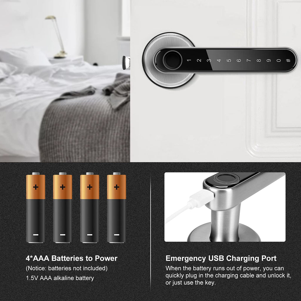 WiFi Fingerprint Smart Lever Door Lock (TTLock App Keypad Handle Lock)