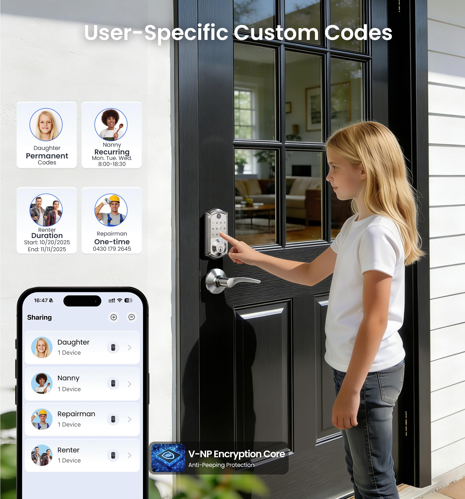 Fingerprint Smart Door Lock (7-in-1 Keyless Entry: App Control, Touchscreen, Auto Lock)