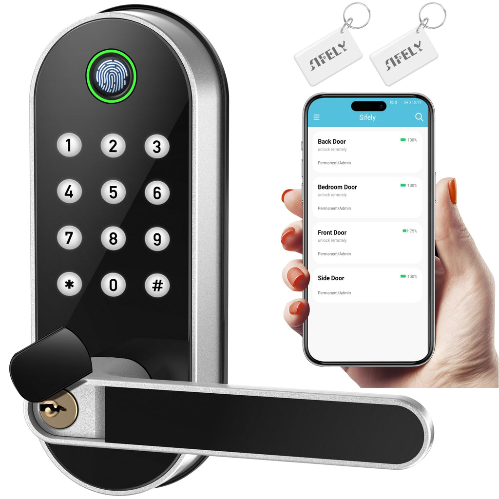 Fingerprint Smart Door Lock with Handle & Keypad, Keyless Entry App Remote Access, Alexa & Google Compatible