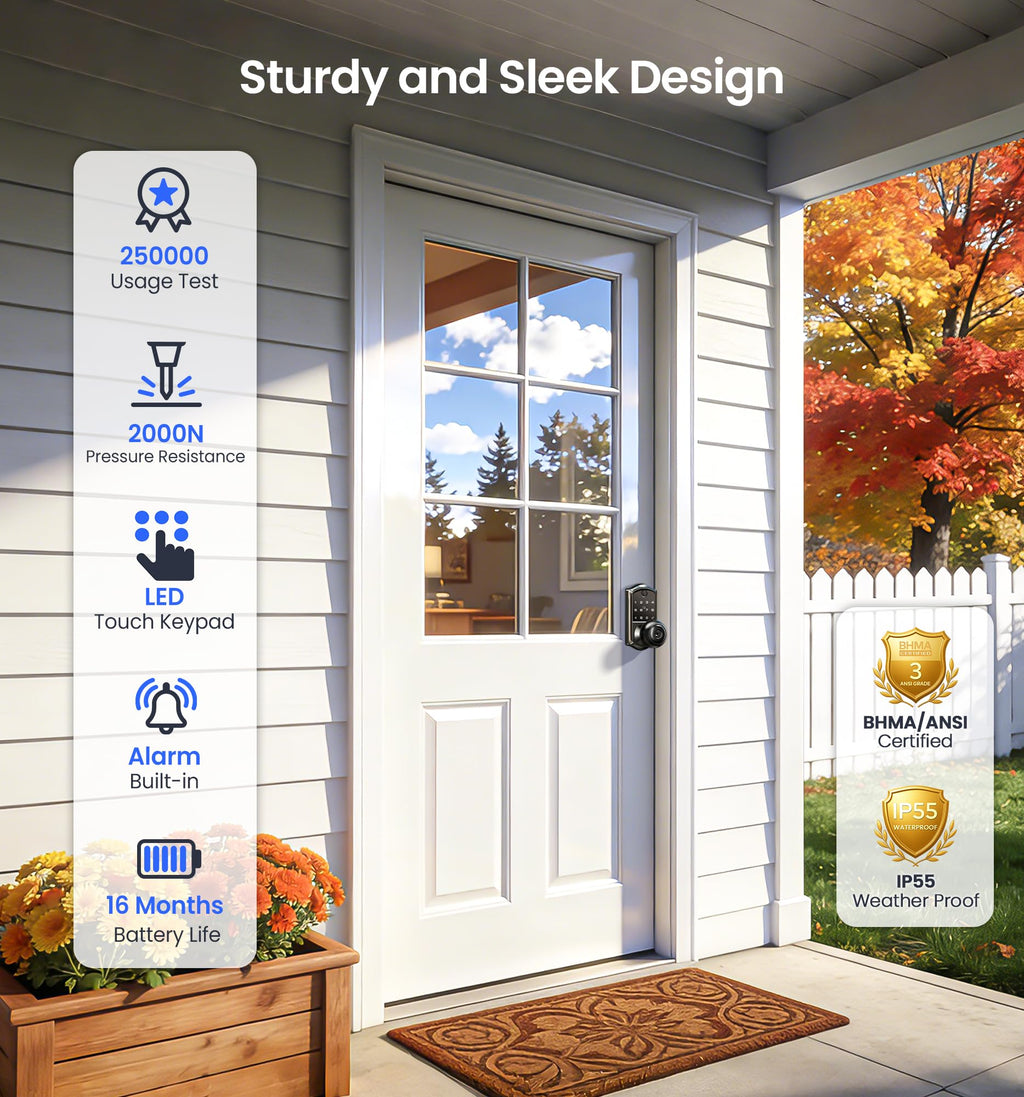 Fingerprint Smart Knob Handle Lock (App Control, Weatherproof)