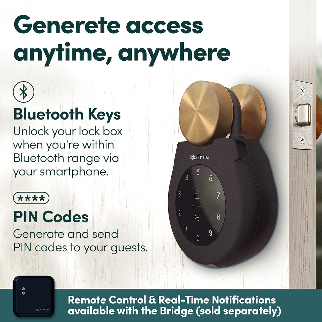 Smart Key Lock Box, Bluetooth Key & PIN Code Access, Airbnb Sync App Control