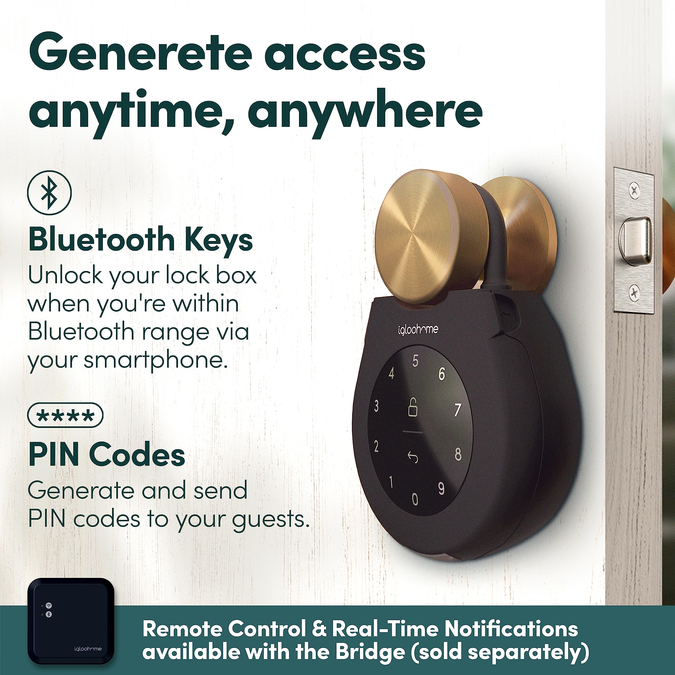 Smart Key Lock Box, Bluetooth Key & PIN Code Access, Airbnb Sync App Control